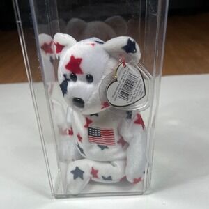 Ty Beanie Baby Glory Bear Patriotic USA‎ Flag Stars Plush Toy 1999